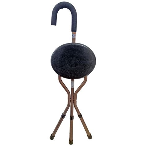 Canne siège stable trépied réglable pliable bronze