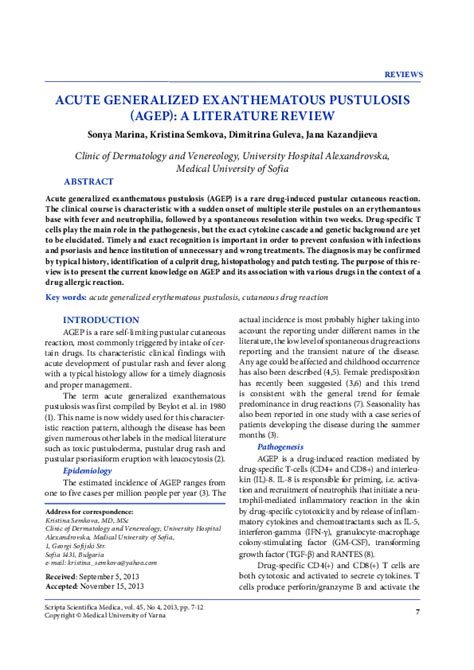 Pdf Acute Generalized Exanthematous Pustulosis Agep A Literature