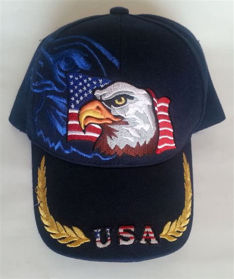 Usa Bald Eagle Embroidered Hat Gold Leaf America Flag Blue Adjustable