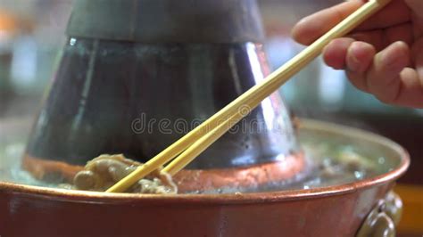 Two People Are Eating Old Beijing Hot Pot Mutton Copper Pot Shabu Shabu Stock Video Video Of