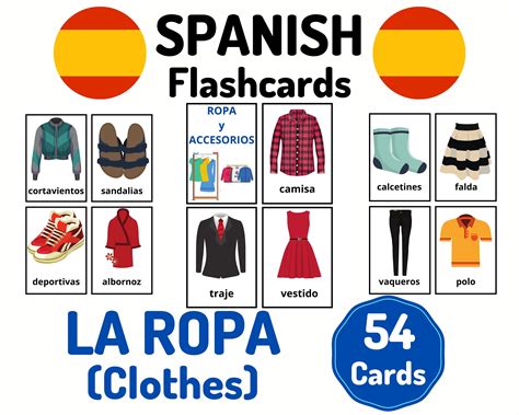 54 Spanish Clothing Vocabulary Flashcards Learning Spanish Homeschool