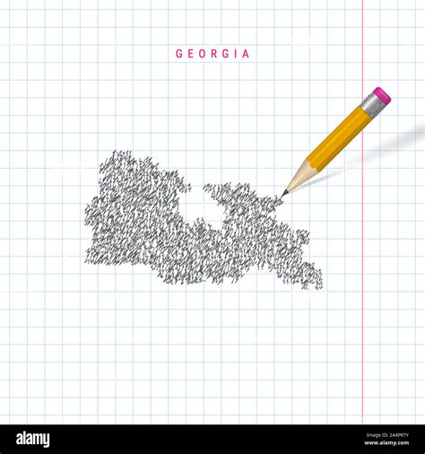 Georgia Sketch Mapa Dibujado A Mano Alzada Sobre Papel Cuadriculado