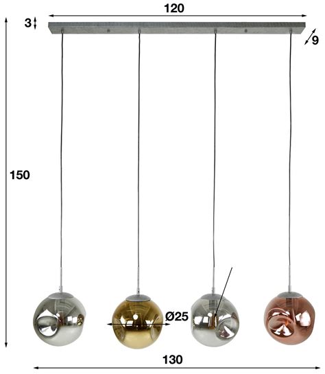 Lampa wisząca 130 cm z kolorowymi szklanymi kloszami Mioni