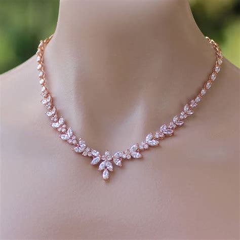 Backdrop Bridal Necklace Rose Gold Wedding Necklace Etsy