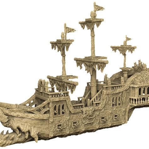 3D Printable 32mm Ghost Ship / Cursed Pirate Ship by MiniaturesCraze