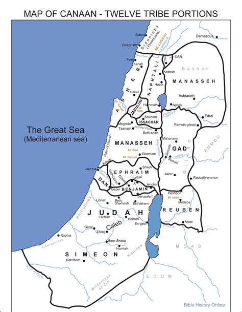 Map of Canaan - Twelve Tribe Portions (Bible History Online)