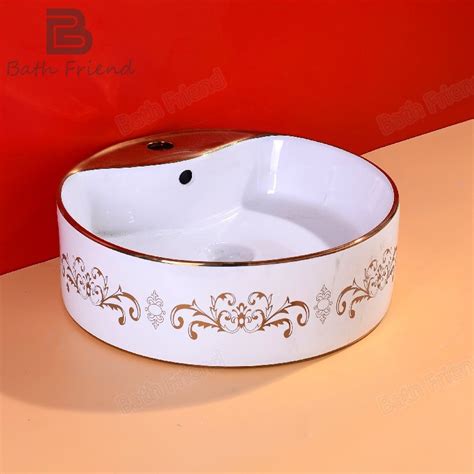 Decals Pattern Electroplating Basins With Faucet Hole Round Wash Basin