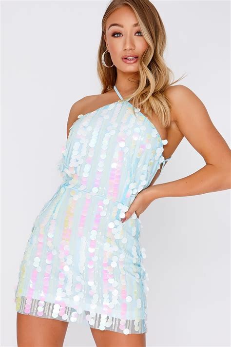 Daia Blue Iridescent Sequin Mini Dress Sequin Dress Short Mini Dress