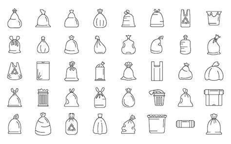 Premium Vector Bag For Trash Icons Set Outline Vector Food Garbage