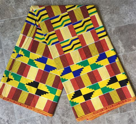 Yellow Patterned Kente Cloth African Fabric 555