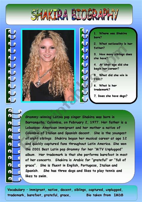 Shakira Biography For Kids - Dennie Phillis