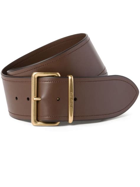 Miu Miu Logo Engraved Buckle Belt Brown Farfetch Uk