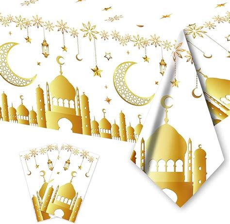 Fadcaer 2 Pièces Nappe de Eid Mubarak Nappe de Ramadan Jetable