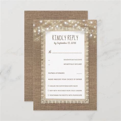 Rustic Burlap Lace Wedding Rsvp Zazzle