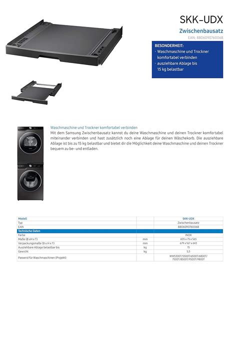 Samsung SKK-UDX Zwischenbausatz/Original Samsung Zubehör/Waschmaschine ...