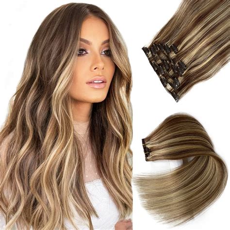 Amazon Clip In Hair Extensions Real Human Hair Brown Balayage