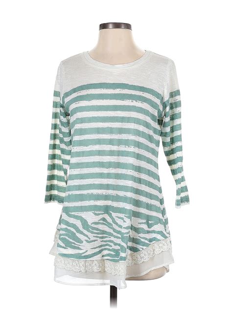 Logo By Lori Goldstein Color Block Stripes Teal Long Sleeve Top Size S