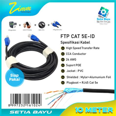 Jual Kabel LAN STP FTP Cat 5e Outdoor CCA Zimmlink Siap Pakai 10 Meter