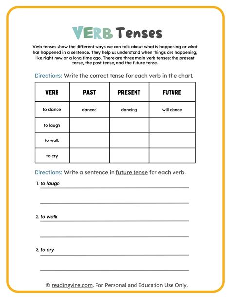 Verb Tenses Worksheets Definition Examples ReadingVine Worksheets