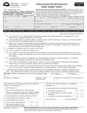 Fillable Online Form 92 Application For Retroactive Home Owner Grant