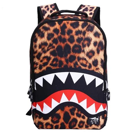 Fashion Leopard Shark Mouth School Backpacks For Teenagers Travel