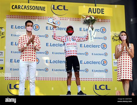 Colombian Nairo Quintana Of Team Arkea Samsic Celebrates On The Podium