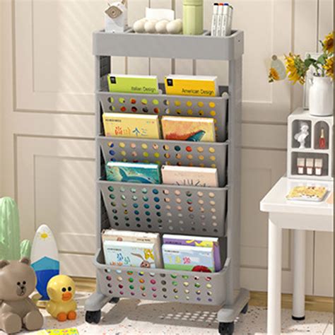 5 Tier Book Rack Storage Bookshelf Mobile Bookshelf With Wheels