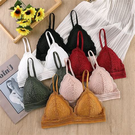 Women Lace Bralette Lingerie French Style Lace Bra Triangle Cup Brassiere Deep V Wireless