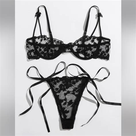 SHEIN Intimates Sleepwear Shein Black Mesh Heart Lingerie Set