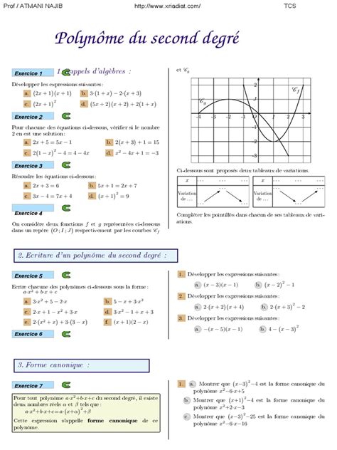 Polynome Du Second Degre Pdf Équations Zéro Dune Fonction