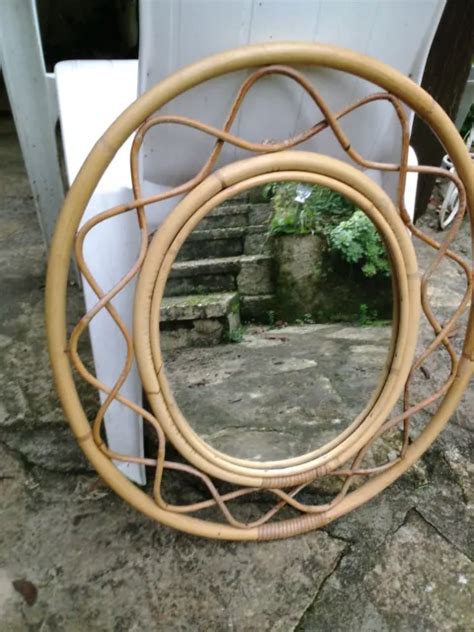 Ancien Miroir Bambou Ovale Vintage Ann E Eur Picclick Fr