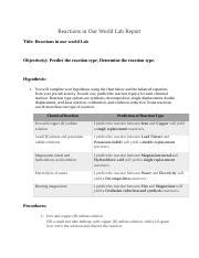 4 06 Lab Docx Reactions In Our World Lab Report Title Reactions In