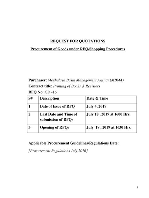 Fillable Online Mbda Gov Request For Quotation RFQ For The