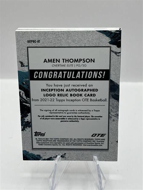 Topps Inception Overtime Ote Auto Logo Relic Book Card Of Amen Thompson