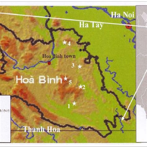 Elevation map of Hoa Binh province and locations of the study villages ...