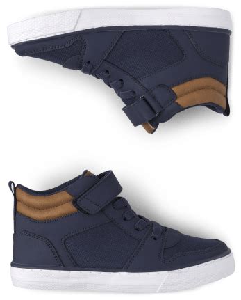 Boys Faux Leather Hi Top Sneakers | The Children's Place - NAVY