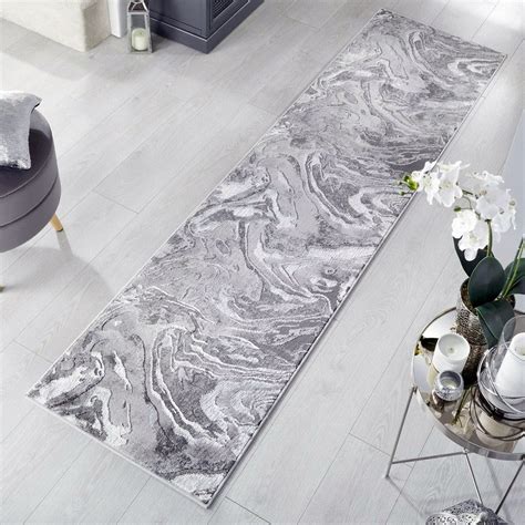 Grey Marble Rug Large Small Hallway Runner Modern Bedroom Soft Woven C