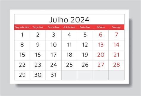 Calendario Portugu S De Julio De Ilustraci N Vectorial De Julho