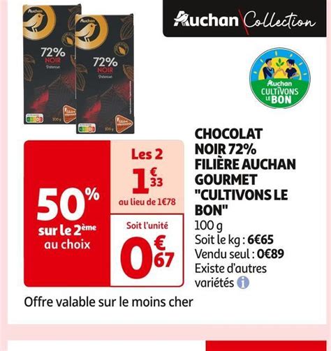 Promo Filière auchan gourmet cultivons le bon chocolat noir 72 chez