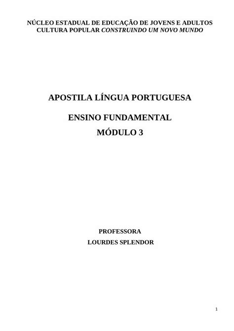 Pdf Apostila L Ngua Portuguesa Ensino Pdf File N Cleo Estadual De