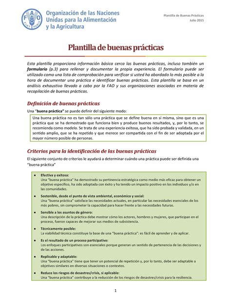 Guia Para Documentar Buenas Practicas Plantilla De Buenas Prcticas