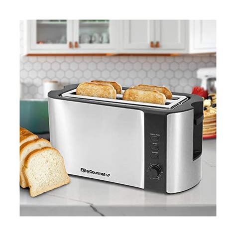 Elite Gourmet Ect 3100 Long Slot 4 Slice Toaster Reheat 6 Toast Settings Defrost Cancel