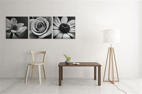 Flower Wall Art Black and White Art Black and White Set of Flower ...