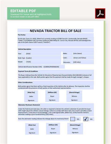 Bill Of Sale Nevada Template