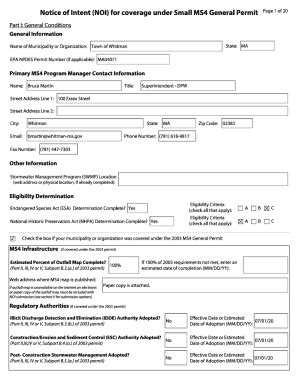 Fillable Online Notice Of Intent Noi For Coverage Under Small Ms