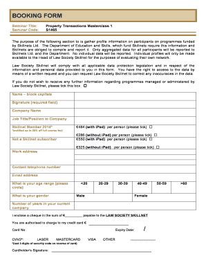 Fillable Online Lawsociety S1465 Booking Form Pdf The Law Society Of