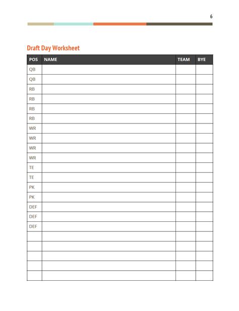 Printable Football Depth Chart Template