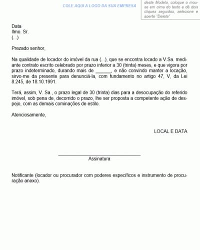 Exemplo De Notificação Para Ação De Despejo De Imóvel Residencial Com