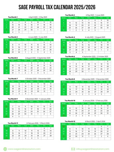 Sage Payroll Tax Calendar 2025/26, Sage Tax Calendar
