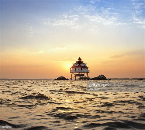 Thomas Point Shoal Lighthouse At Sunset High Res Stock Photo Getty Images